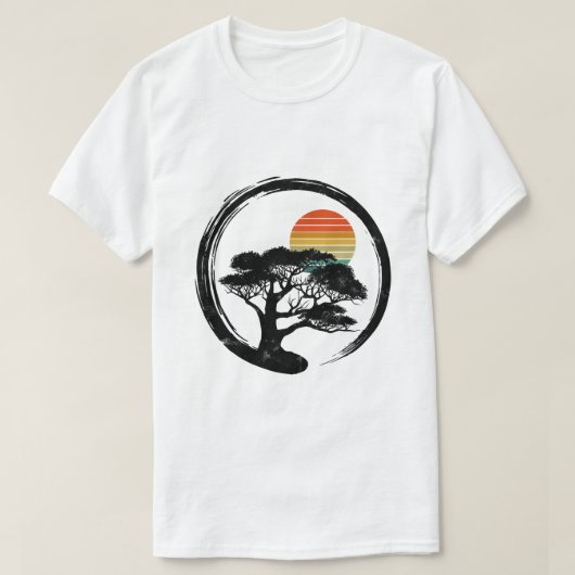 盆栽の木日本の日レトロギフト仏教 Tシャツ (デザイン正面)