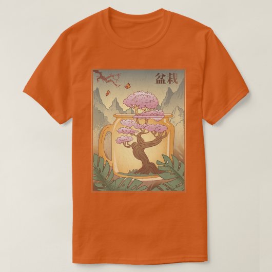 盆栽の木日本の桜さくらんぼ花の木Ae Tシャツ (デザイン正面)