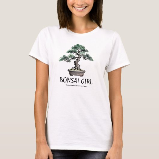 盆栽の木 日本の墨絵アート オリジナルデザイン Tシャツ (正面)