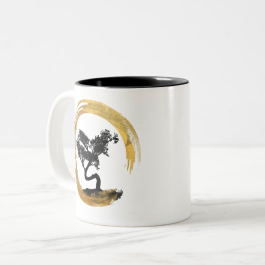 盆栽の木。 禅のEnsoの円。 水彩画の芸術 ツートーンマグカップ (正面左)