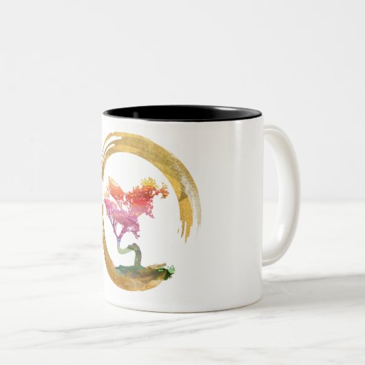 盆栽の木。 禅のEnsoの円。 水彩画の芸術 ツートーンマグカップ (正面右)