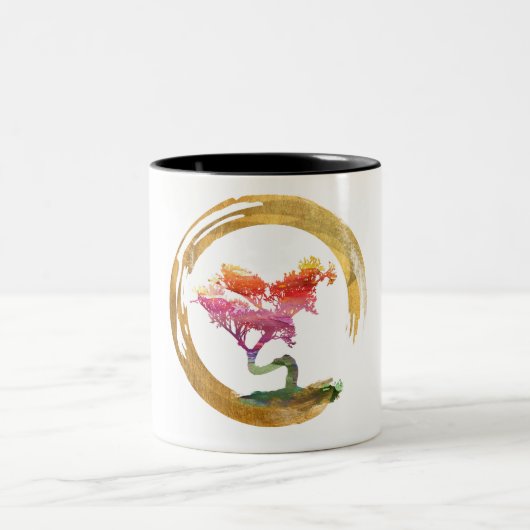 盆栽の木。 禅のEnsoの円。 水彩画の芸術 ツートーンマグカップ (中央)