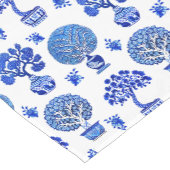 盆栽の模様 – コバルトブルーとホワイト ショートテーブルランナー (コーナー)