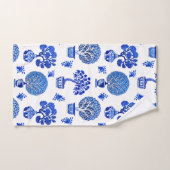 盆栽の模様 – コバルトブルーとホワイト バスタオルセット (ハンドタオル)