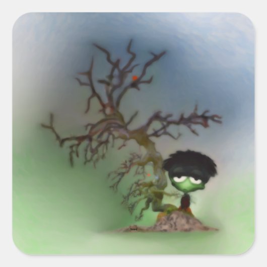 盆栽の男の子 スクエアシール (正面)