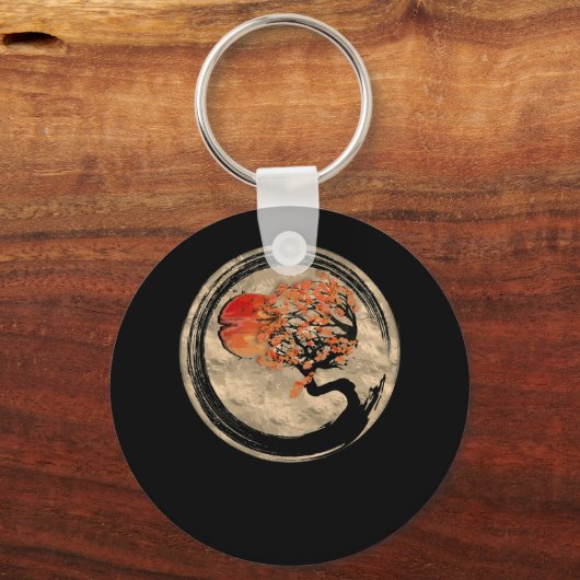盆栽の禅僧の円草の輪日本の木 キーホルダー (正面)