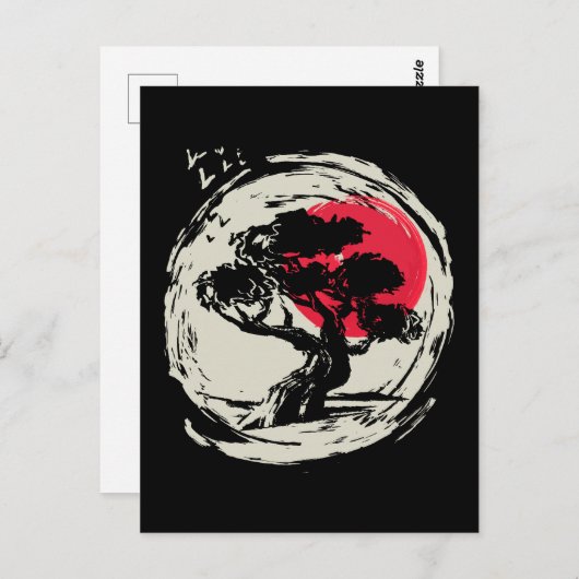 盆栽アート日本のサンセット ポストカード (正面/裏面)