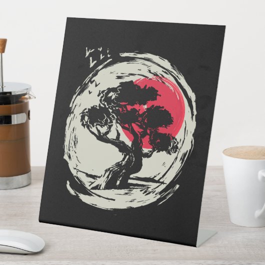 盆栽アート日本のサンセット 台座サイン (インサイチュ)