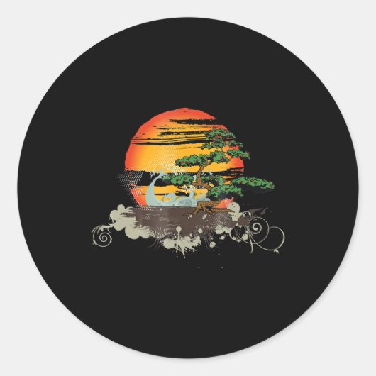 盆栽スタイルの日の入り ラウンドシール (正面)