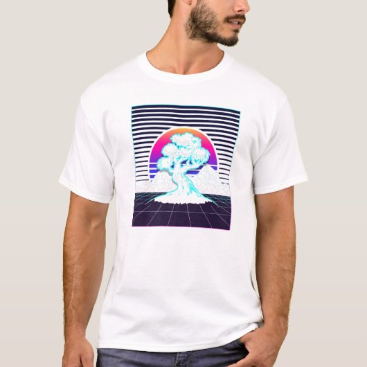 盆栽ツリー日本の禅合成波太陽Vaporwave A Tシャツ (正面)