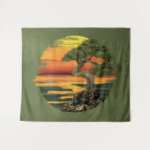 盆栽ツリー海の夕日 タペストリー (正面(横))