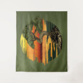 盆栽ツリー海の夕日 タペストリー (正面)