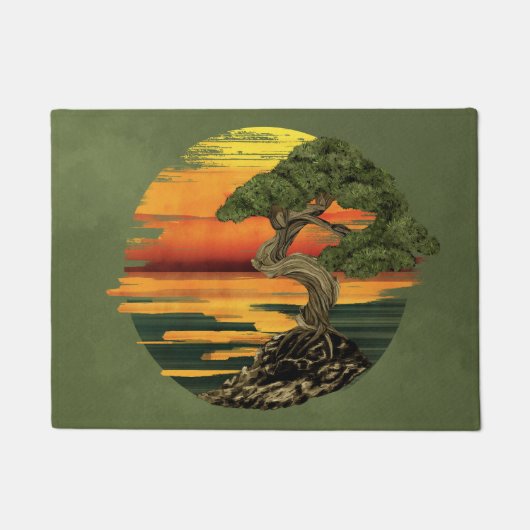 盆栽ツリー海の夕日 ドアマット (正面)