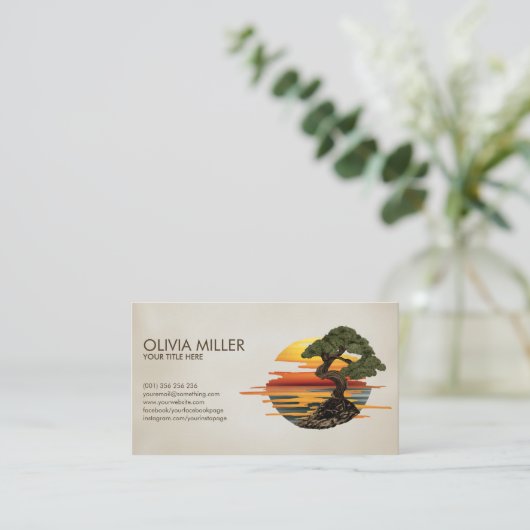 盆栽ツリー海の夕日 名刺 (スタンド正面)