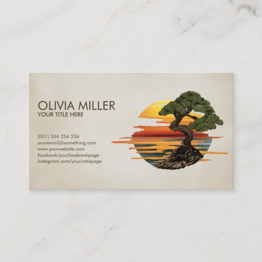 盆栽ツリー海の夕日 名刺 (正面)