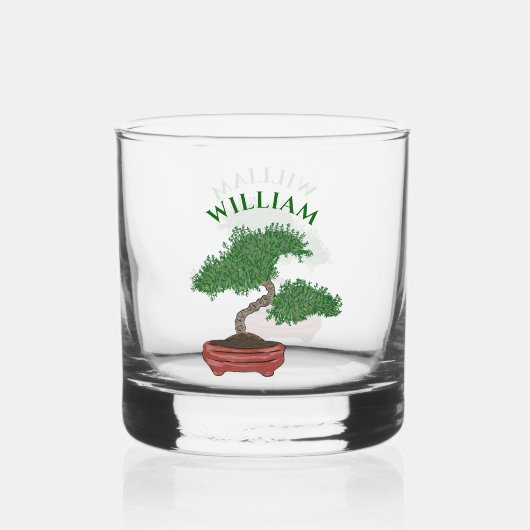 盆栽日本のツリーイラストレーションパーソナライズされた ウイスキーグラス (正面)
