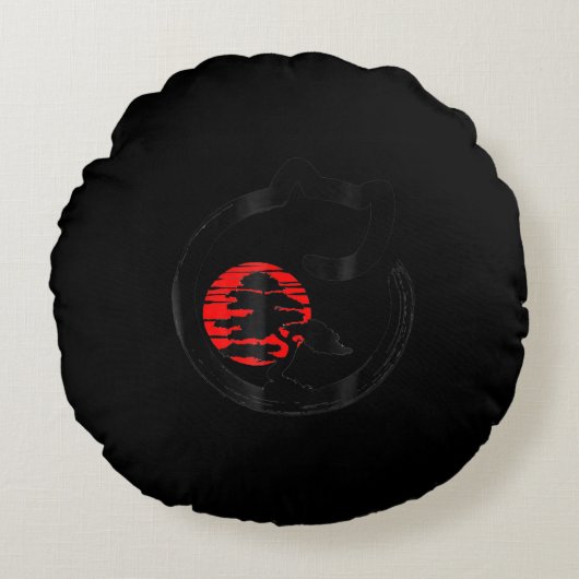 盆栽日本のツリー圓窓円猫好き盆栽 ラウンドクッション (正面)