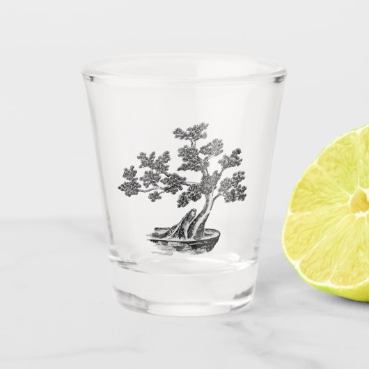盆栽 – 中国のスタイル – 白黒 ショットグラス (正面)