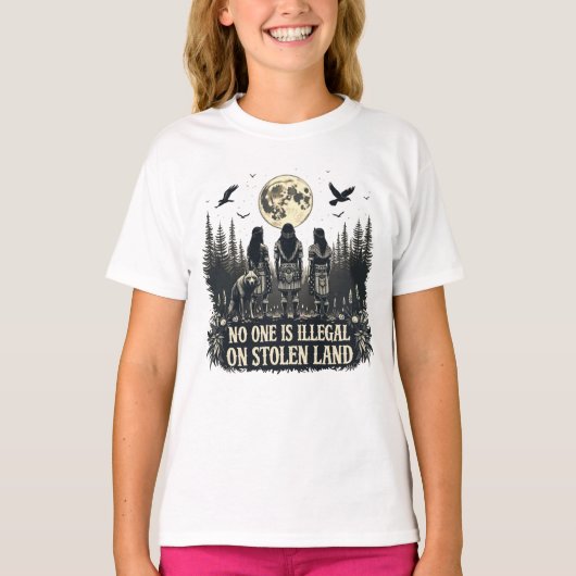 盗まれた土地で違法な人はいない先住民American I Tシャツ (正面)