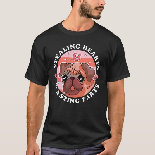 盗みハートと爆破ファルトドッグPug Valenti Tシャツ (正面)