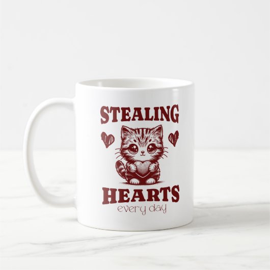 盗みハート毎日かわいい猫Vdayペット動物 コーヒーマグカップ (左)