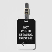 盗む価値がない私を信頼するおもしろいことわざ飛行機 ラゲッジタグ (正面縦)