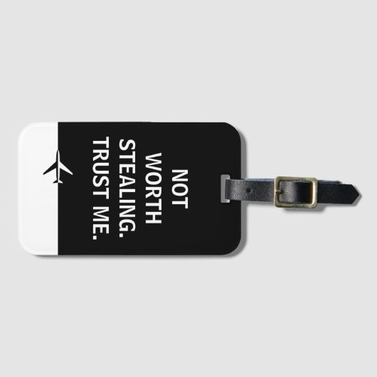 盗む価値がない私を信頼するおもしろいことわざ飛行機 ラゲッジタグ (正面横)