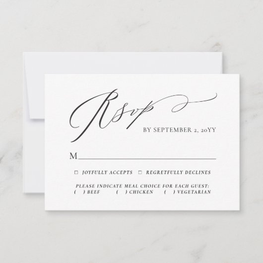 盛りエレガント上がる台本の食事の結婚選択 出欠カード (正面)