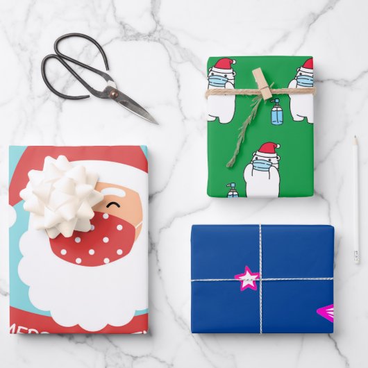 盛り合わせクリスマスCOVID19画像フラットシート ラッピングペーパーシート (正面)