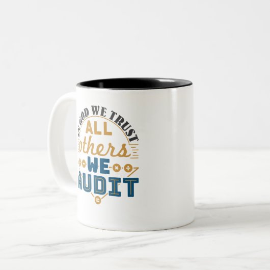 監査人を信用すおもしろいる ツートーンマグカップ (正面左)