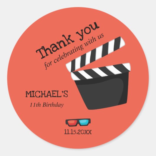監督アクションボードムービーナイト誕生日パーティー ラウンドシール (正面)
