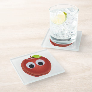 目おもしろいがGooglyの赤りんご ガラスコースター