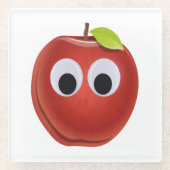 目おもしろいがGooglyの赤りんご ガラスコースター (正面)