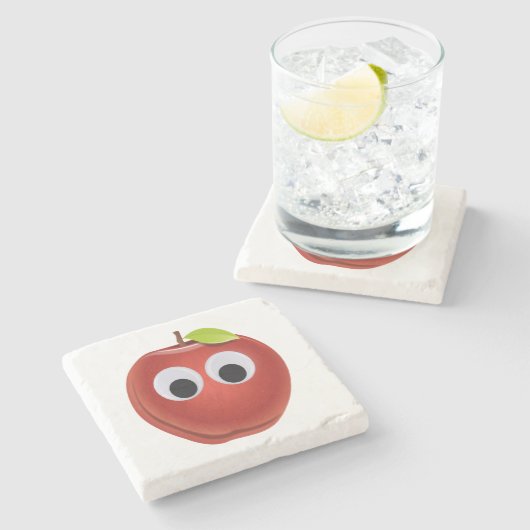 目おもしろいがGooglyの赤りんご ストーンコースター (横)