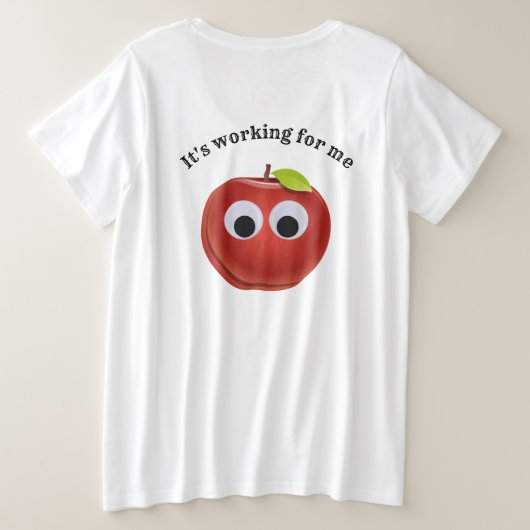 目おもしろいがGooglyの赤りんご プラスサイズTシャツ (デザイン裏面)