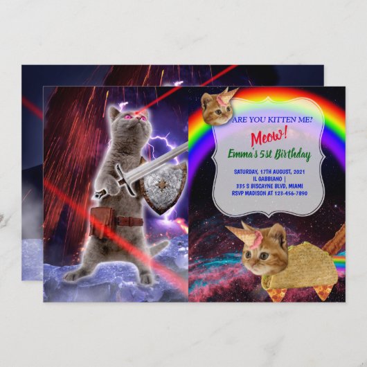 目からレーザーを放つ戦士ネコ 招待状 (正面/裏面)