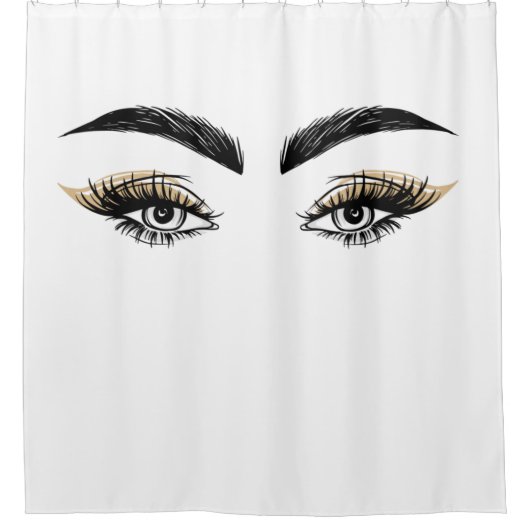 目かわいらし美しいサロンメイクアップまつげまつげ シャワーカーテン (正面)