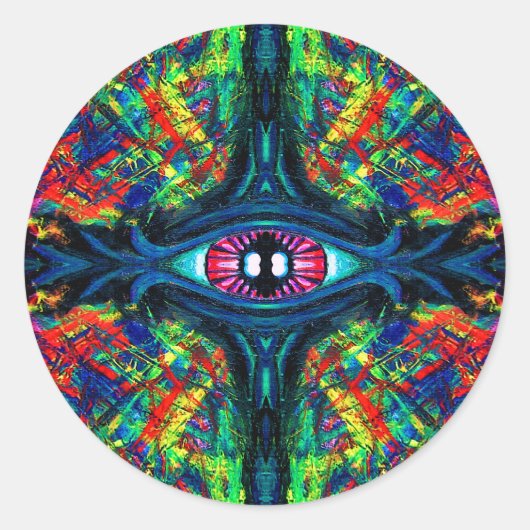 目がねじれトリップ（幻覚体験）のようなて絵画 ラウンドシール (正面)