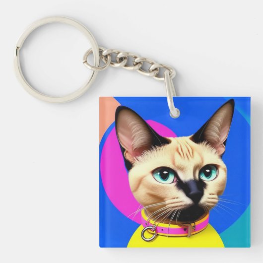 目が印象的な猫 キーホルダー (正面)