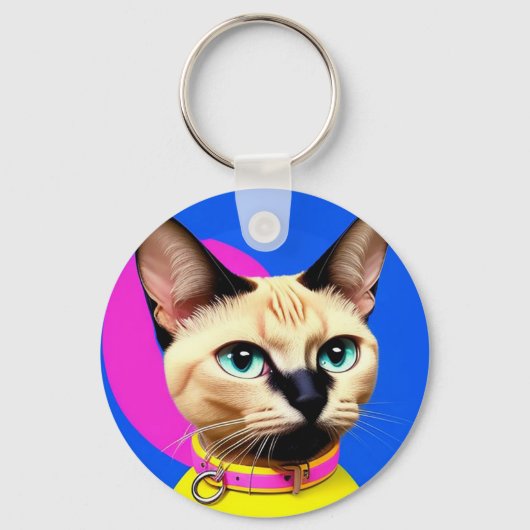 目が印象的な猫 キーホルダー (正面)