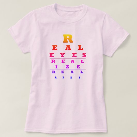 目が実在嘘のTシャツに気づく Tシャツ (デザイン正面)