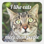 目が緑の猫よりも猫の方が近い スクエアシール (正面)