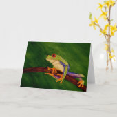 目が赤いアマガエルのブランクの挨拶状 カード (黄色い花)