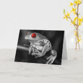 目が赤いアマガエル カード (黄色い花)