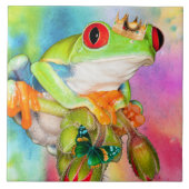 目が赤いカエルの王子のデザインの装飾的なタイル タイル (正面)