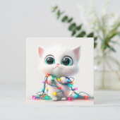 目が輝く子猫とホリデーライトのホリデーカード シーズンカード (スタンド正面)