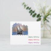 目が飛び出すほどの芸術-帆ボートHappyHoliday シーズンポストカード (スタンド正面)