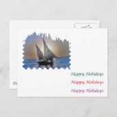 目が飛び出すほどの芸術-帆ボートHappyHoliday シーズンポストカード (正面/裏面)