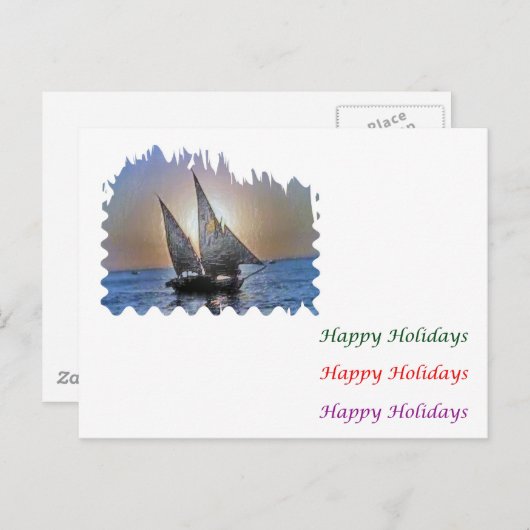 目が飛び出すほどの芸術-帆ボートHappyHoliday シーズンポストカード (正面/裏面)