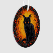 目つきハロウィン白熱［赤熱］光を放つ黒猫 オーナメント (正面)